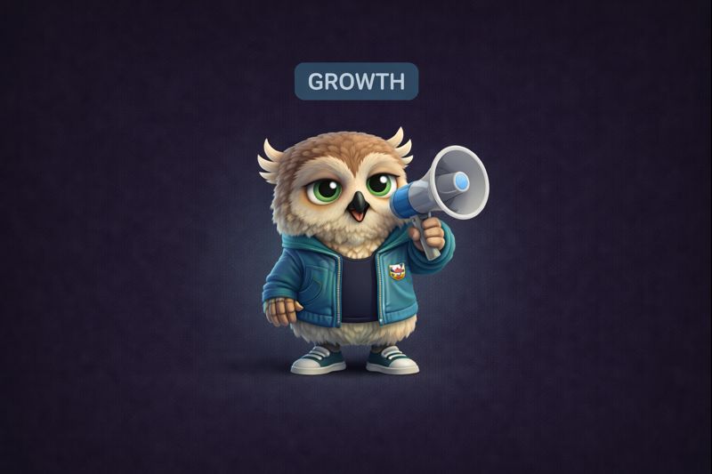 Gossip Analytics owl mascot representing the Growth team