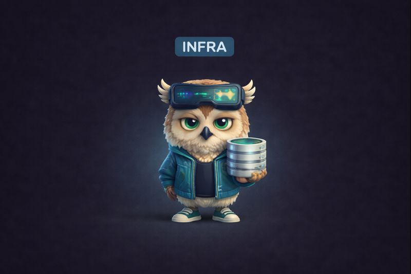 Gossip Analytics owl mascot representing the Infrastructure team