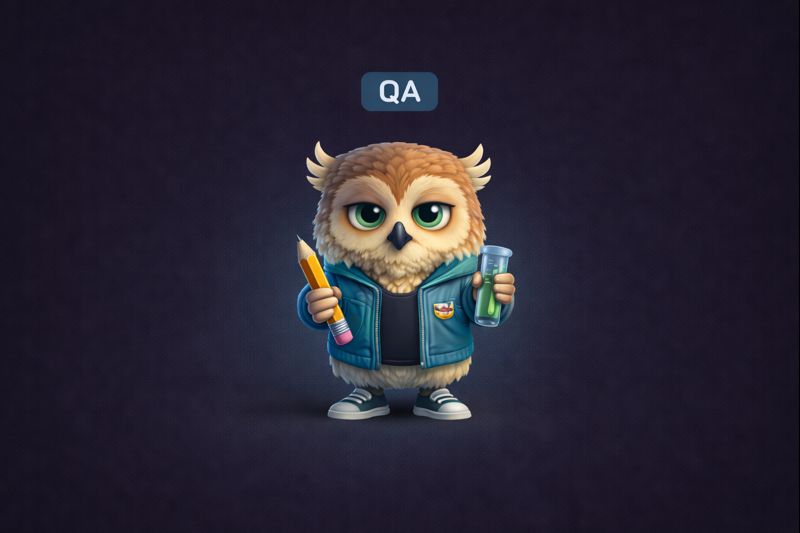 Gossip Analytics owl mascot representing the QA / Testing team